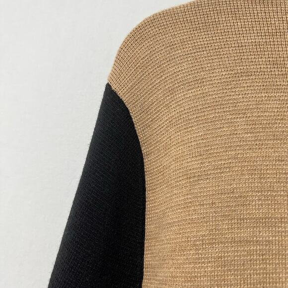 Talbots Merino Blend Colorblock Sweater Jacket Large Tan Black Open Front - Picture 7 of 10